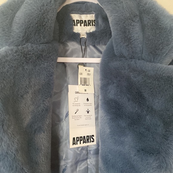 NWT-FEATURED IN US WEEKLY- Apparis Faux Fur Steel Blue  Elouise Coat - Picture 6 of 15